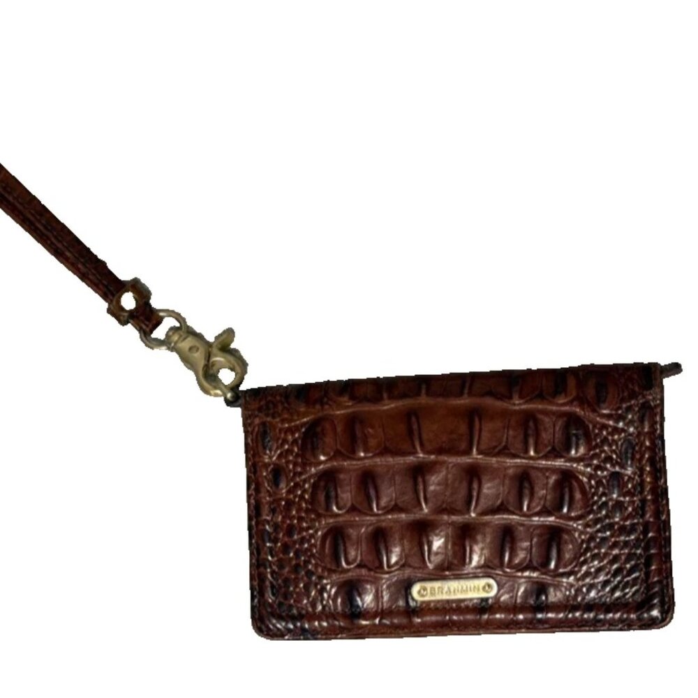 Brahmin Leather Brown Melbourne Croc-Embossed Zip-Around Wallet/Wristlet